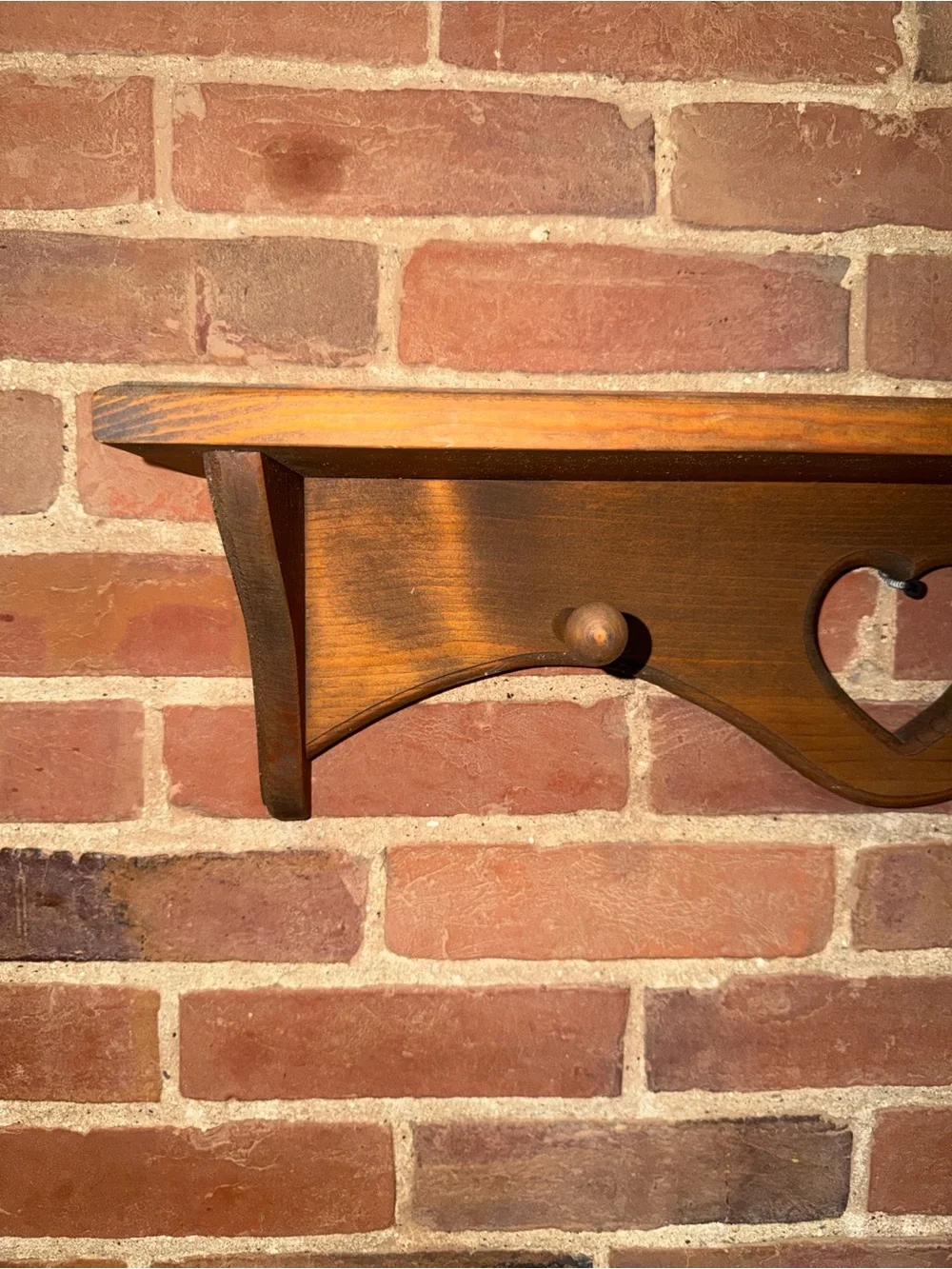 Heart Cutout Wooden Wall Shelf in Brown - Classic Rustic Farmhouse Coat Hanger
